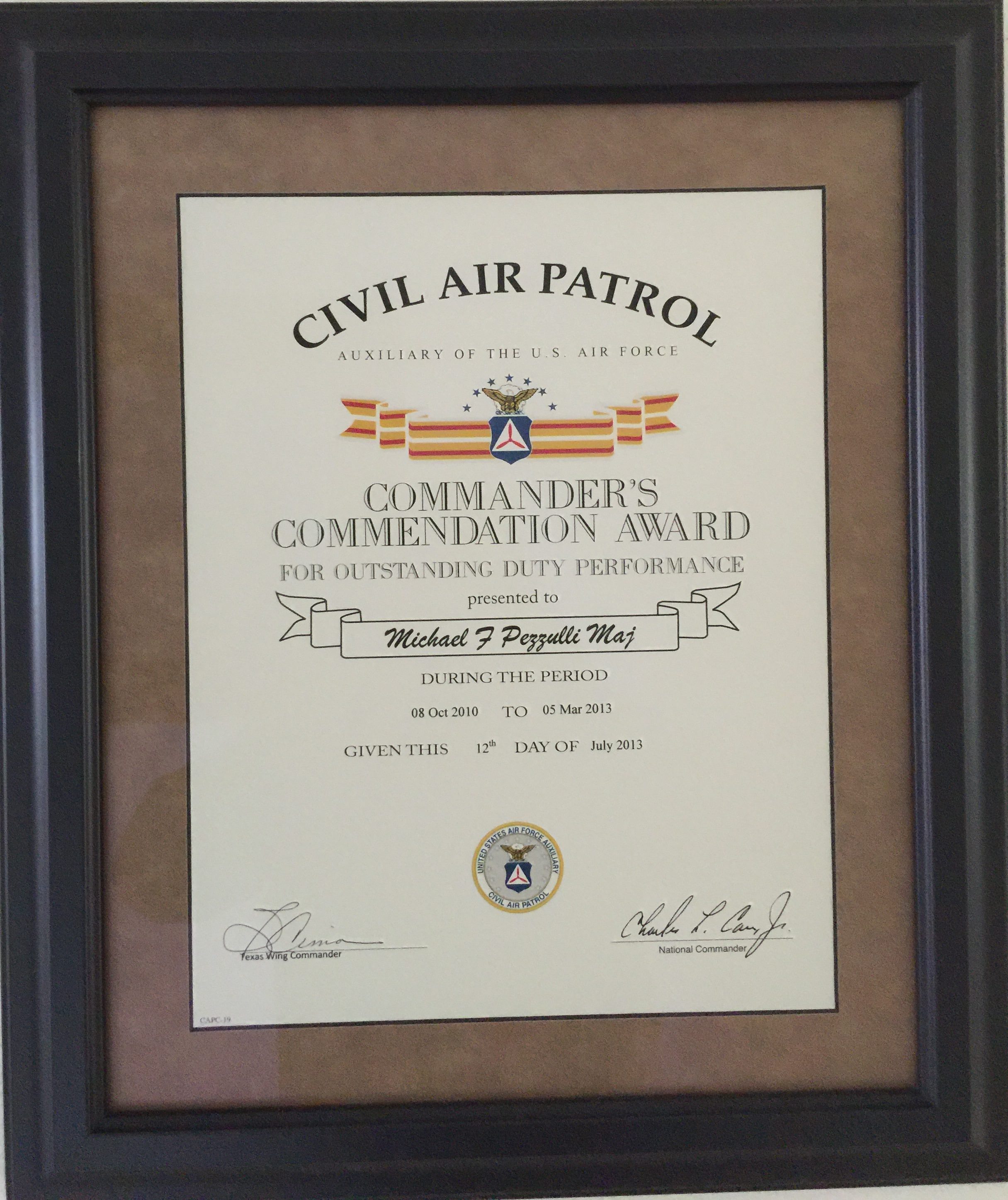Commander's Commendation Award Law Office of Michael F. Pezzulli, P.L