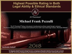 AV Preeminent Rating award for 2018 for Attorney Michael F. Pezzulli